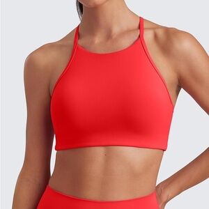 CRZ YOGA Bright Red High-Neck Sports Bra